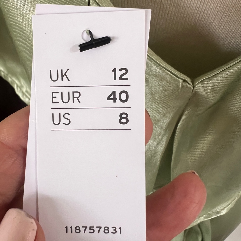 NWT Topshop satin frill wrap dress in sage Size 8 - Picture 4 of 7